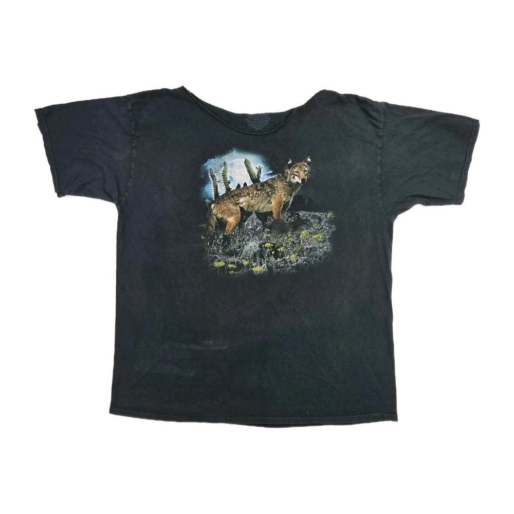 Womens Upcycled Custom Cut Wolf Tshirt Vtg Black Stained 3XL Loose Fit Thrashed
